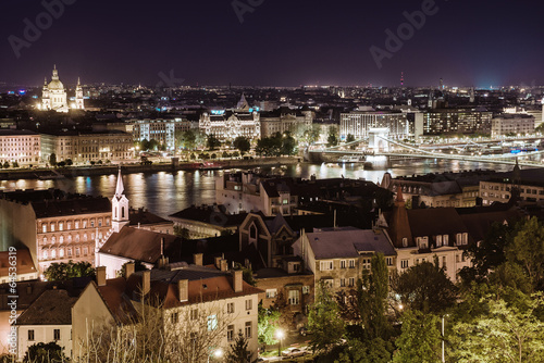 Photography View of Pest at night, eastern part of Budapest. Hungary