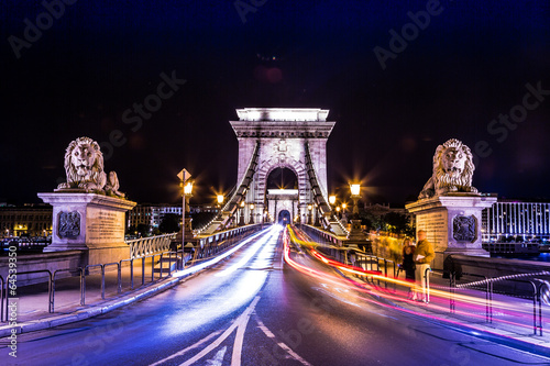 City of Budapest in Hungary night urban scenery, street on the S photo