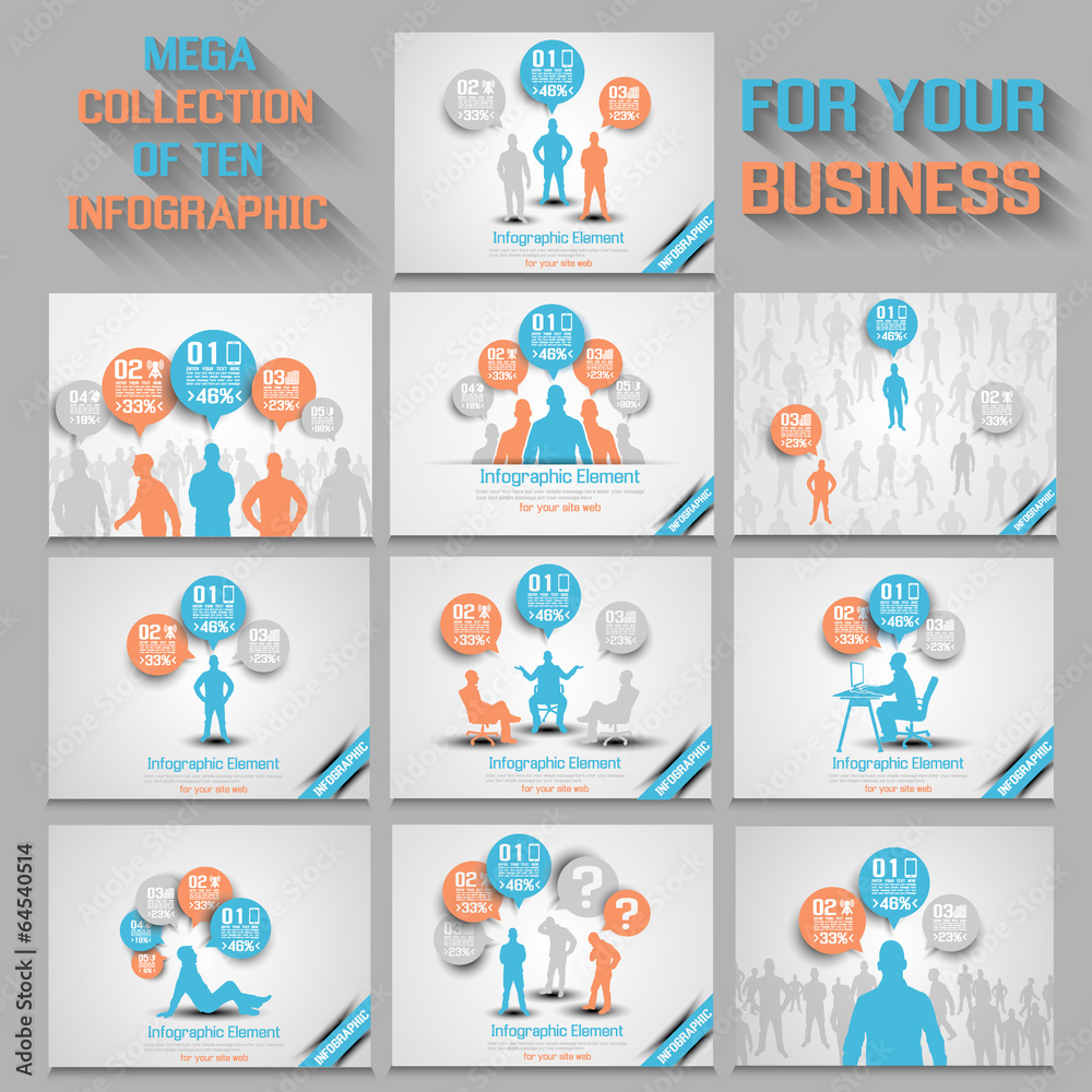 MEGA COLLECTION OF TEN BUSINESS MAN INFOGRAPHIC ORANGE NEW