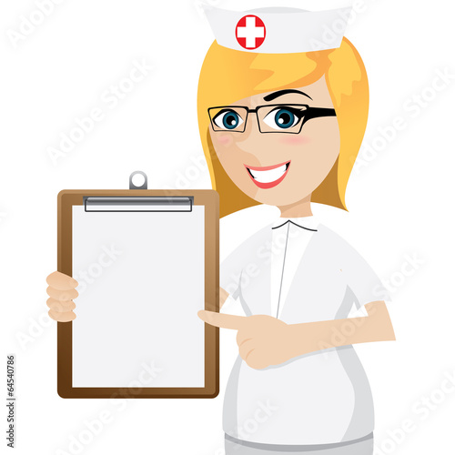 cartoon nurse with blank document