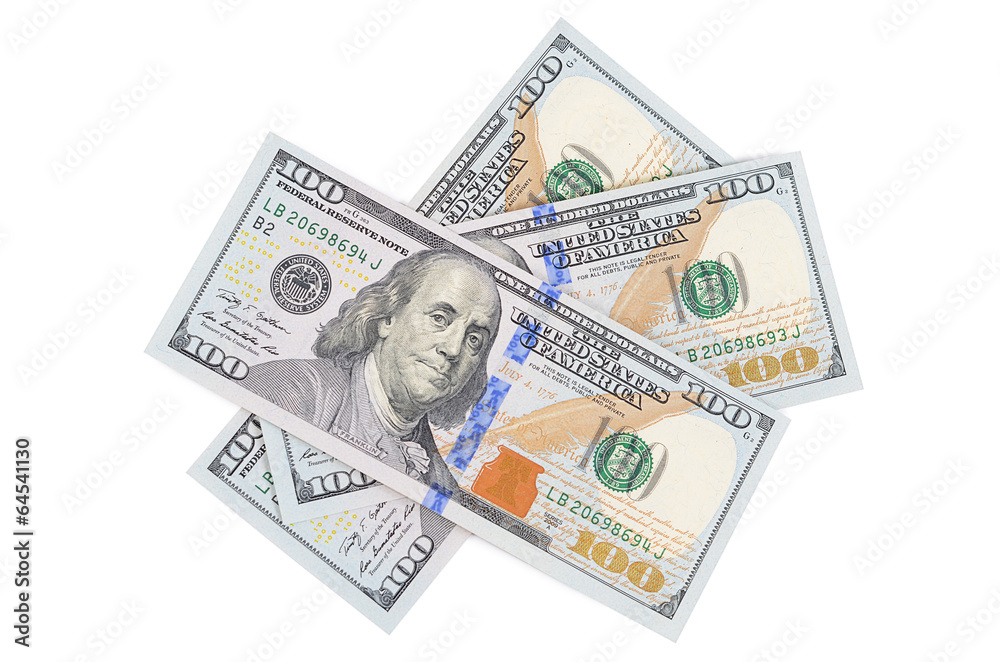 Hundred dollars isolated on white background Hundred dollars isolated on white background