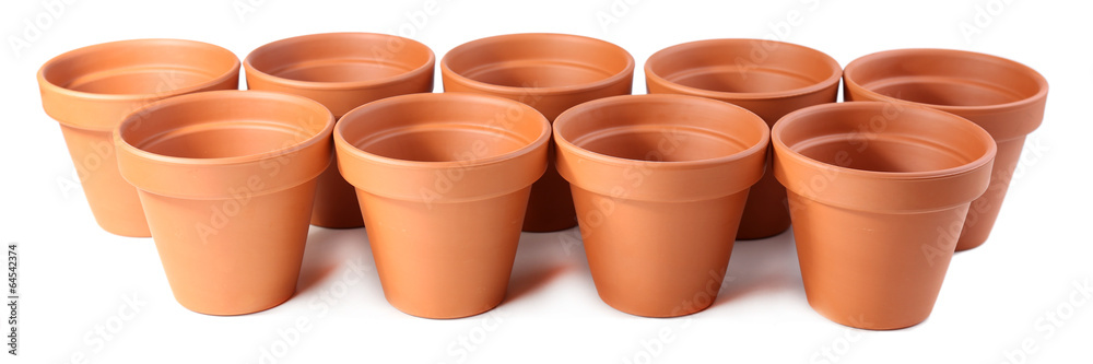 Clay flower pots, isolated on white Clay flower pots, isolated on white