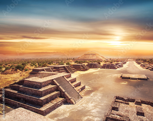 Teotihuacan, Mexico, Pyramid of the sun and the avenue of the De photo