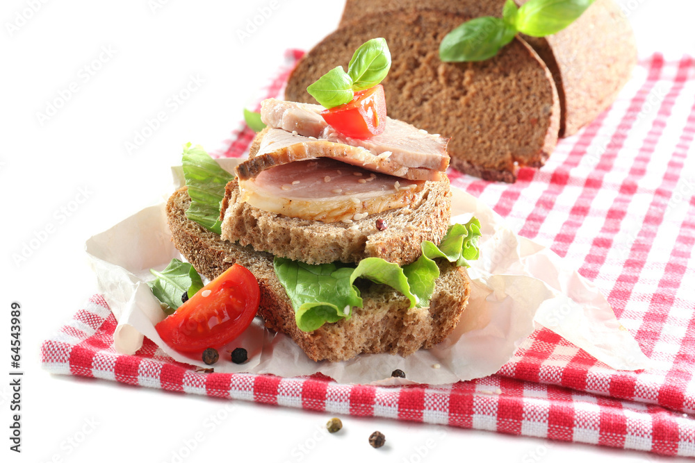Delicious sandwiches with meet on table close-up Delicious sandwiches with meet on table close-up