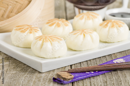 Salapao - Thai steamed buns filled with chicken. photo