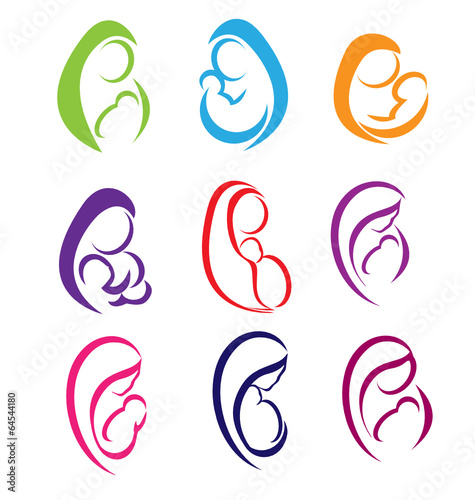 Set mom and baby logo vector