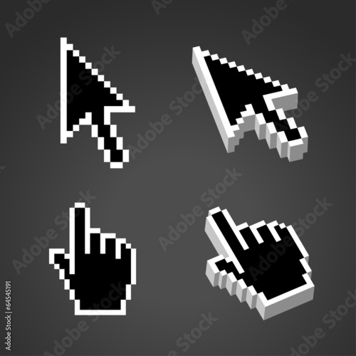 Black Two or Three dimensional Shape Cursor set