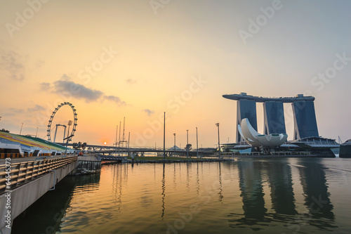Singapore city skyline when sunrise
