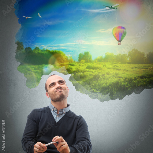 Man dreaming vacation