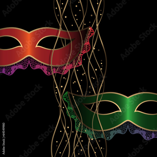 red and green carnival masks