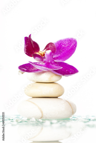 Spa stones and pink orchid