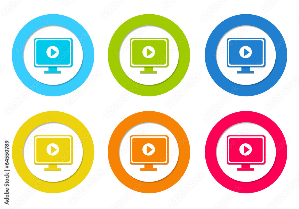 Colorful rounded icons with computer symbol Colorful rounded icons with computer symbol
