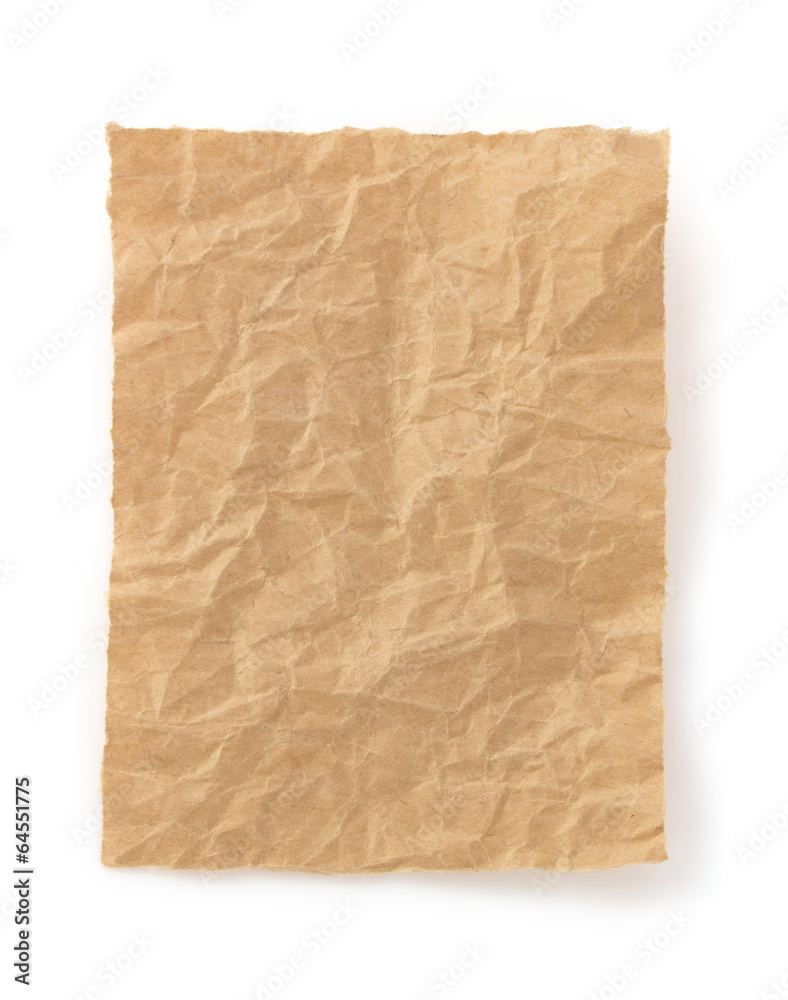 wrinkled note paper on white