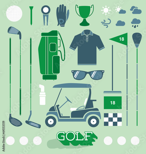 Vector Set: Golf Equipment Icons and Silhouettes