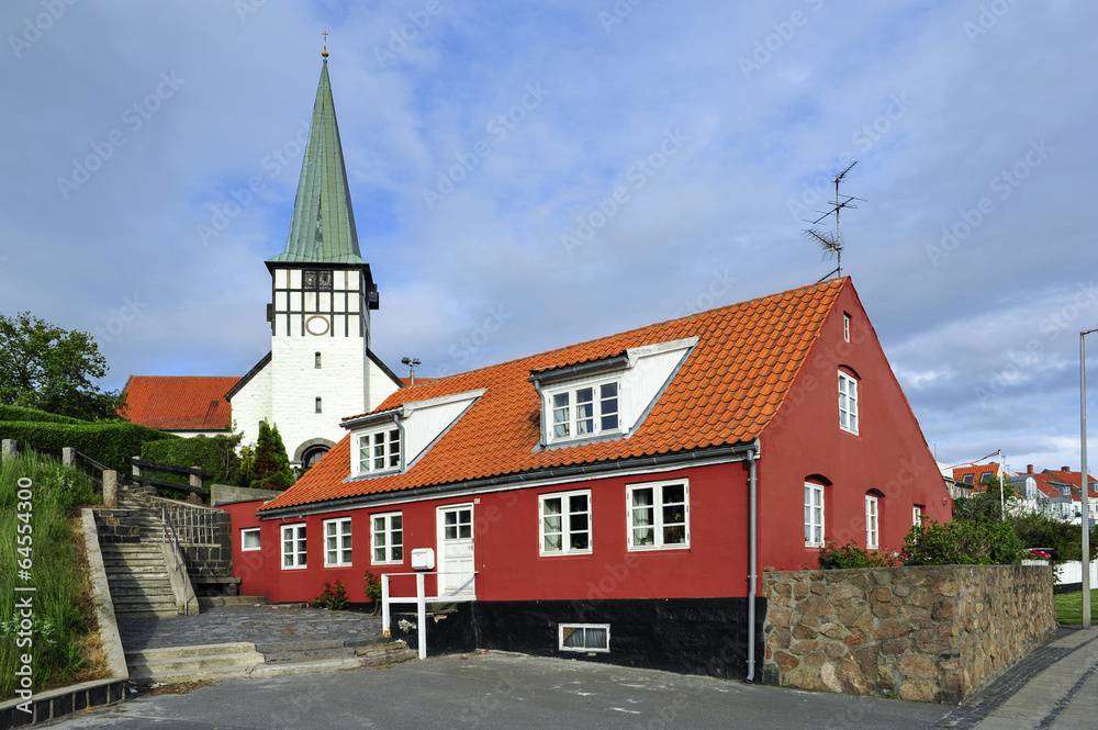 White church in Ronne, Bornholm