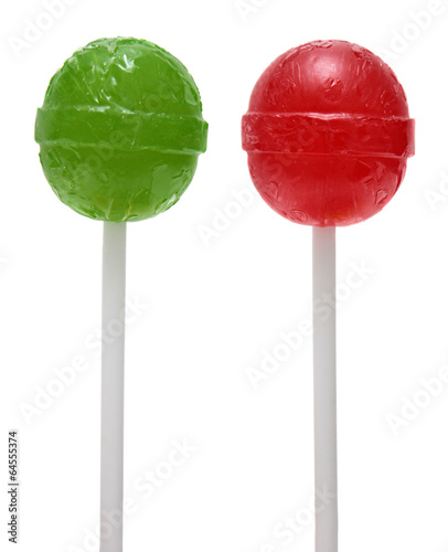 Red and green lollipop isolated white background. With Clipping photo