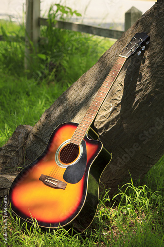 Single guitar against green grass