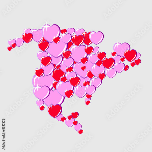Bubble Hearts Map of North America