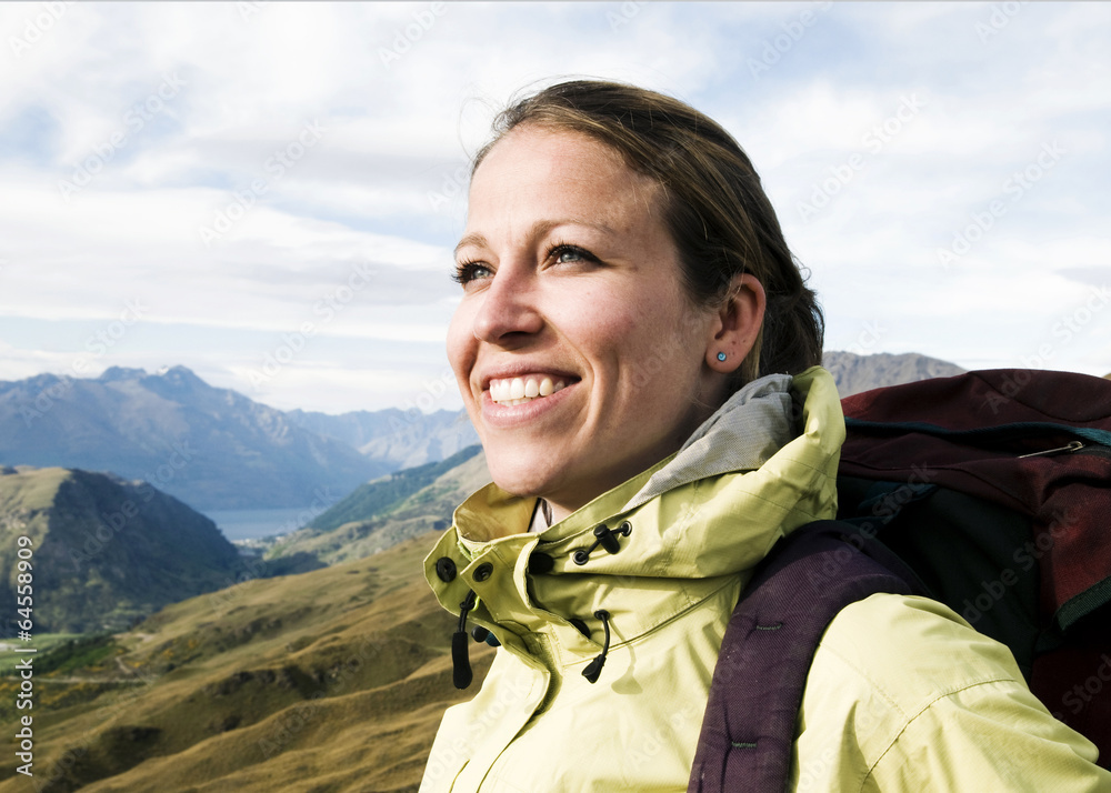 Naklejka premium Portrait of a Hiker, Queenstown, New Zealand