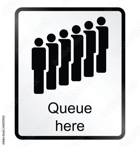 queue here public information sign
