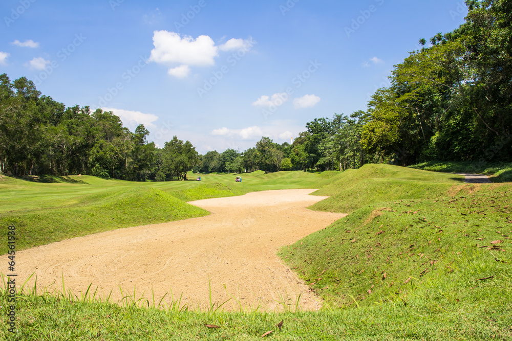 Sand bunkers on the golf course. Sand bunkers on the golf course.