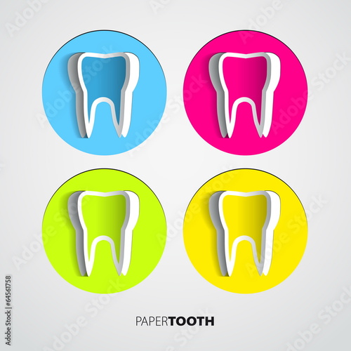 Set of Sticker papercut Tooth On White Background - Vector Illus