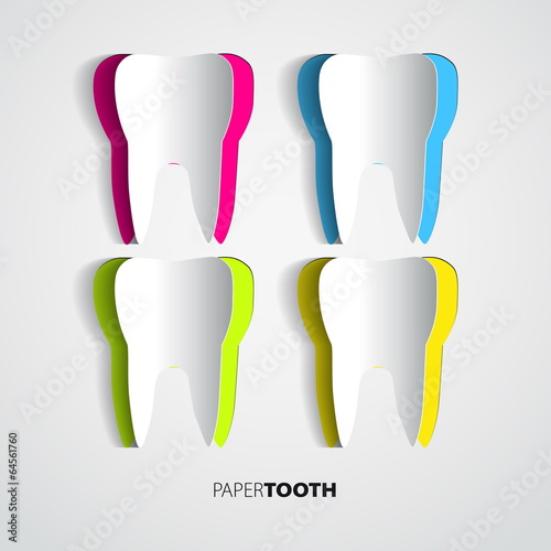 Set of Sticker papercut Tooth On White Background - Vector Illus