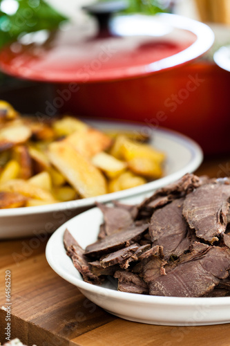 Cooked beef slices on plate