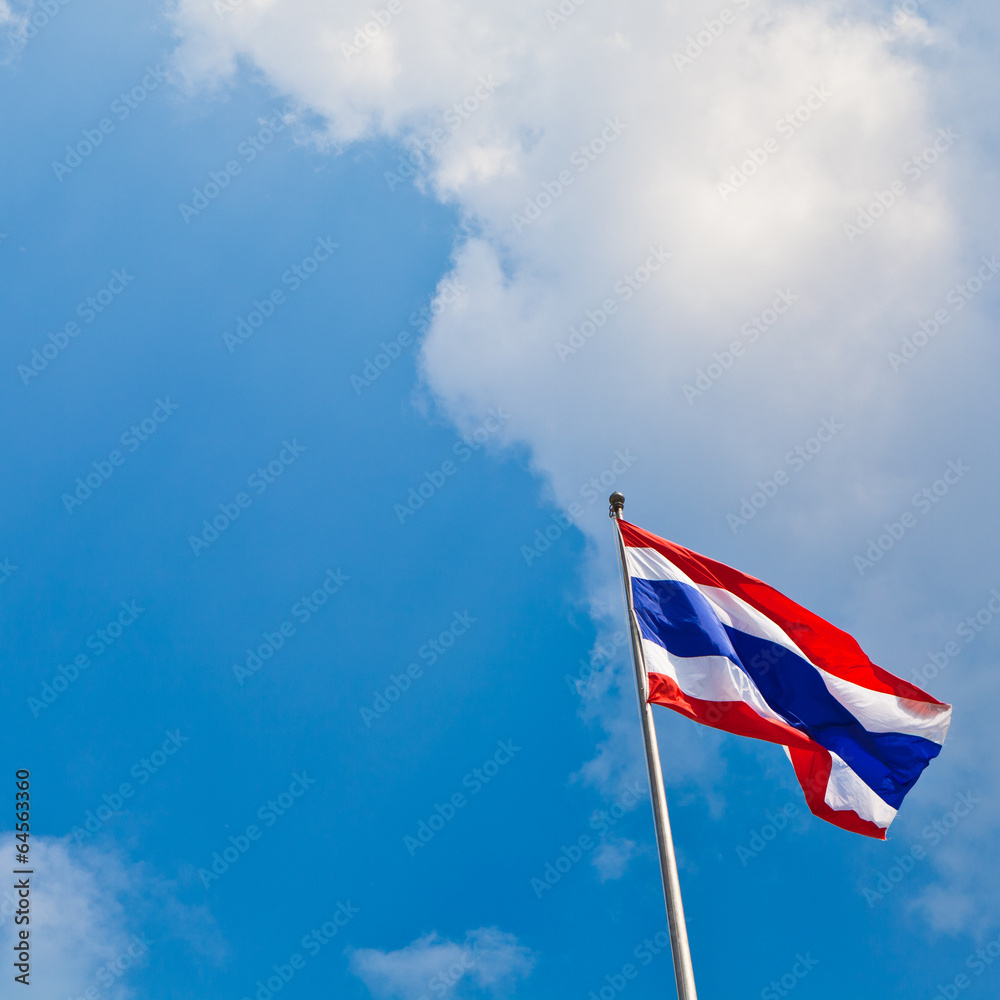 Thai flag on blue sky background Thai flag on blue sky background