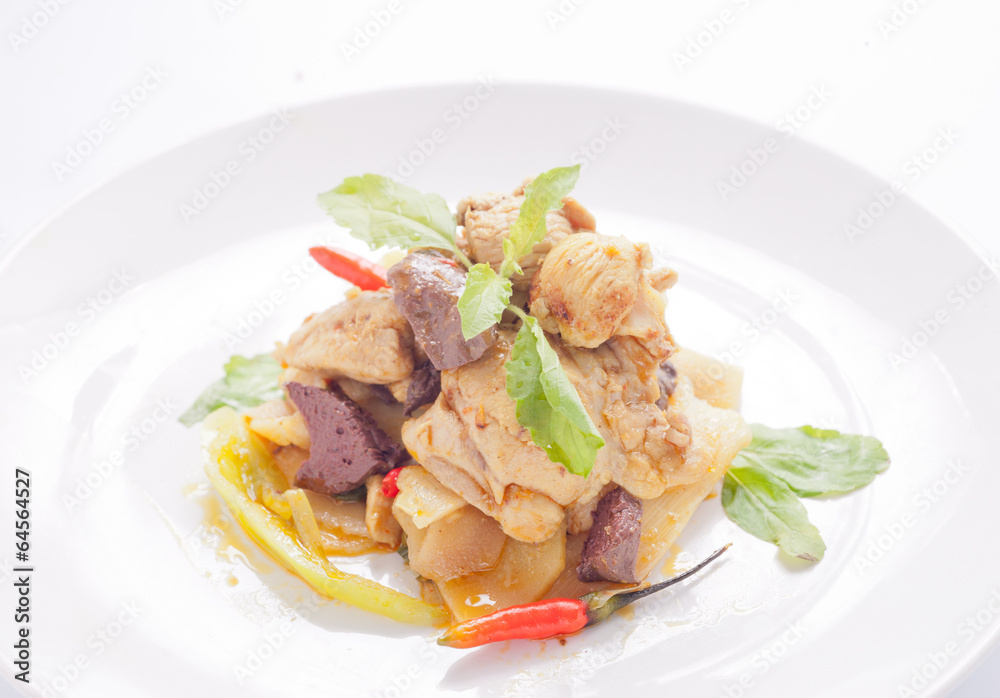 Fried holy basil leave with chicken Fried holy basil leave with chicken
