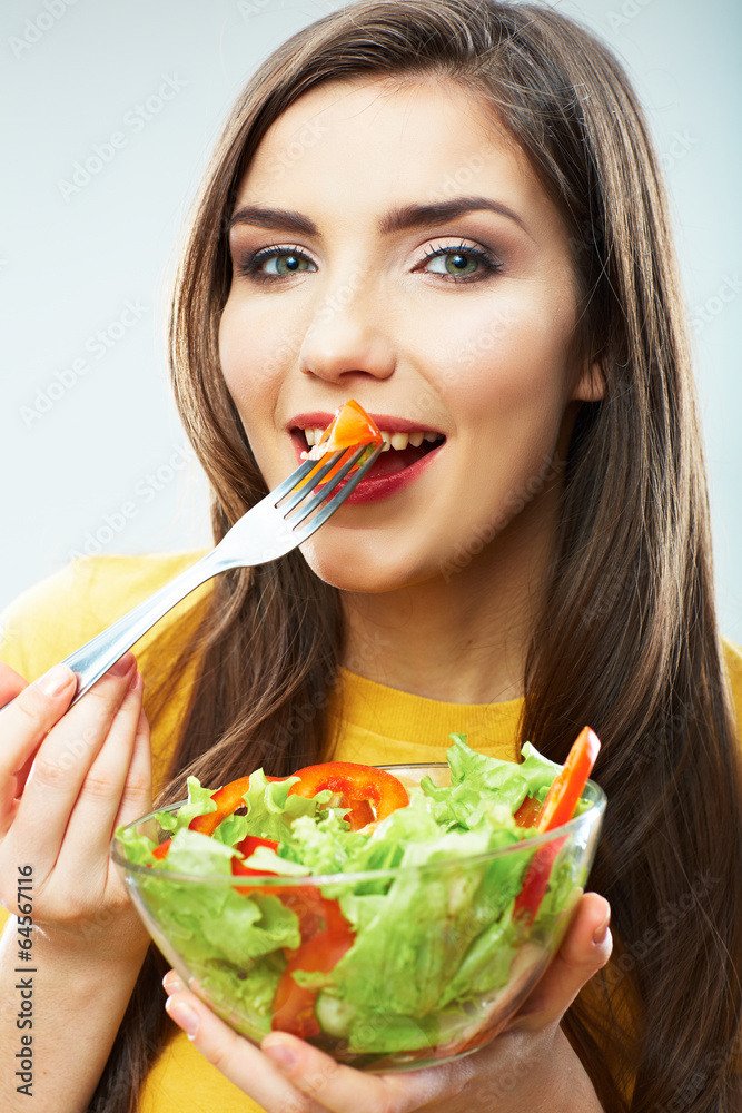 Diet woman isolated portrait. Close up female face. Diet woman isolated portrait. Close up female face.