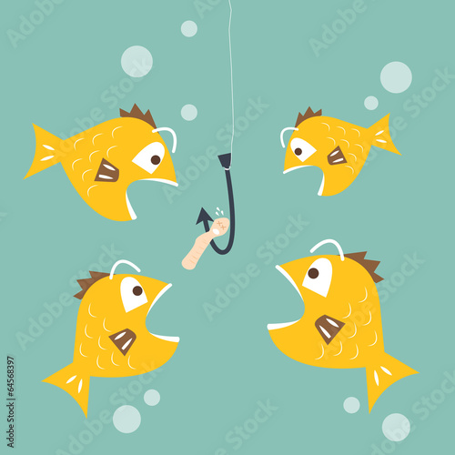 Fish interested to eat worm bait - Promotion business concept