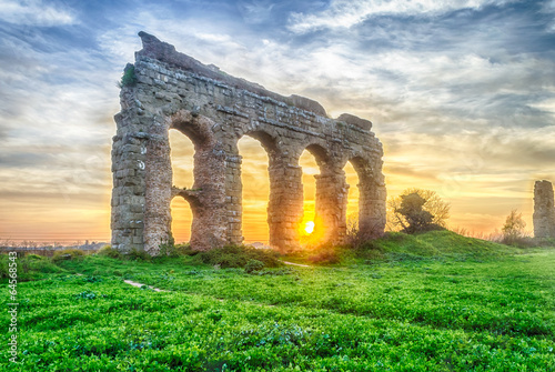 Canvas Print Park of the Aqueducts at Sunset, Rome