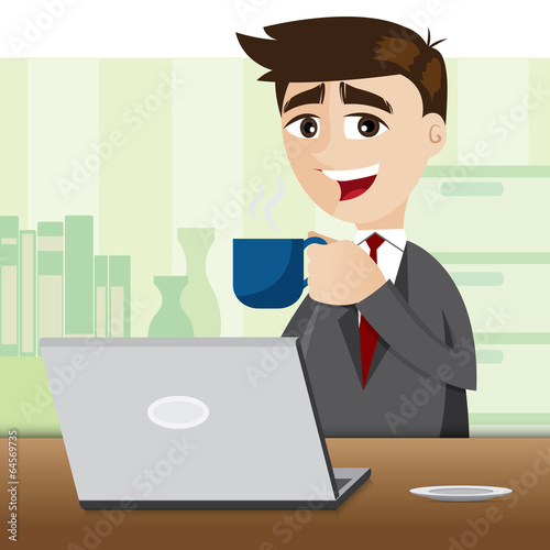 cartoon businessman with cup of coffee