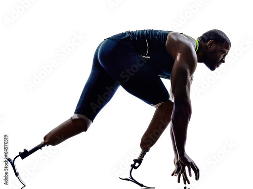 Canvastavla handicapped man runners sprinters  with legs prosthesis  silhoue
