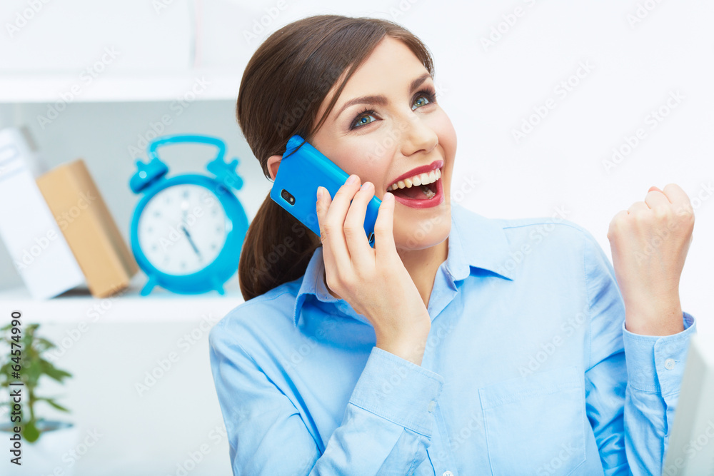 Close up portrait of young business woman phone call, seating i Close up portrait of young business woman phone call, seating i