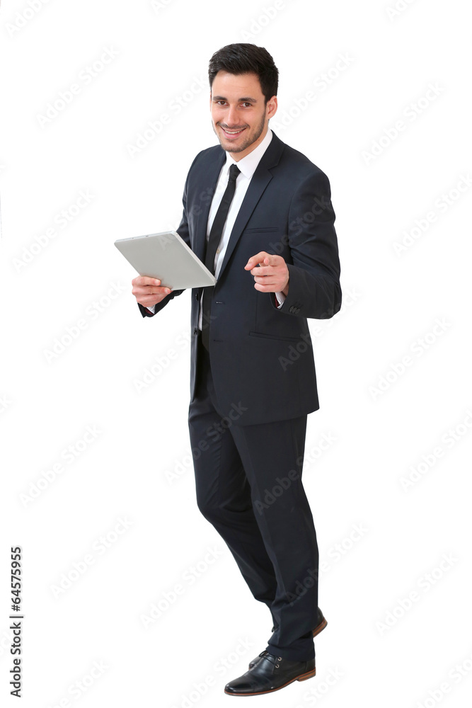 Young businessman using digital tablet, isolated Young businessman using digital tablet, isolated