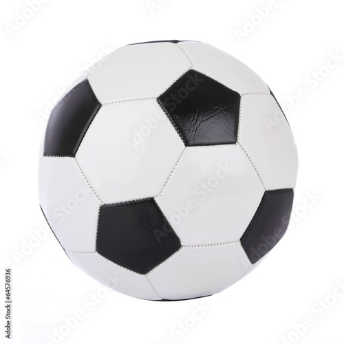 Stitch leather soccer ball on white background.