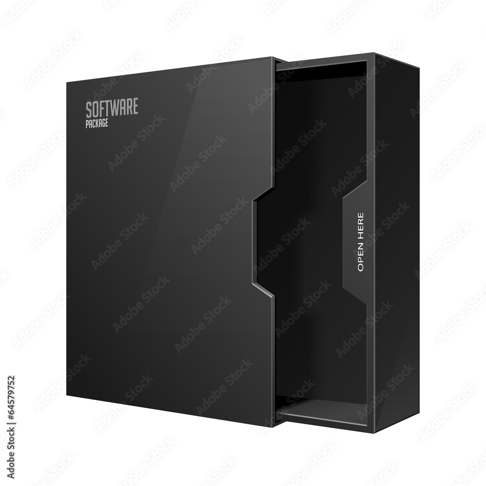 Opened Modern Software Package Box Black With DVD Or CD Opened Modern Software Package Box Black With DVD Or CD