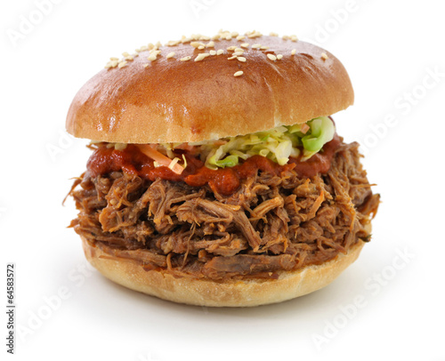 pulled pork sandwich isolated on white background