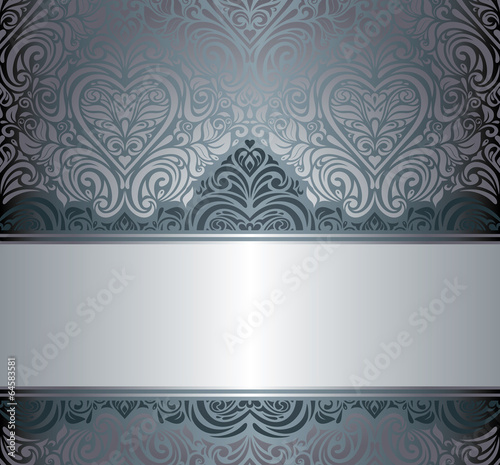 Silver luxury vintage invitation floral background design