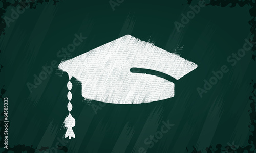 Graduation symbol tag sketched on a blackboard