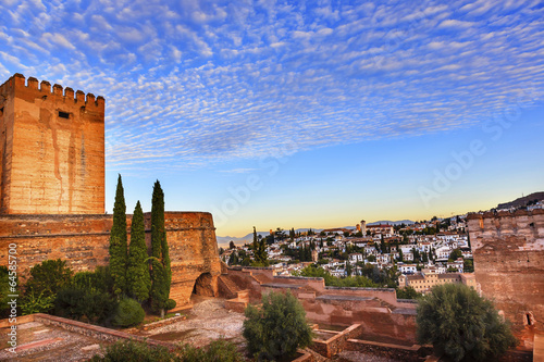 Alhambra Morning Sky Granada Cityscape Churches Andalusia Spain
