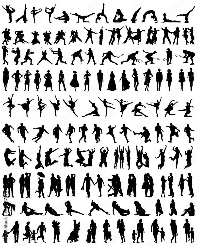 Big set of silhouettes of people, vector