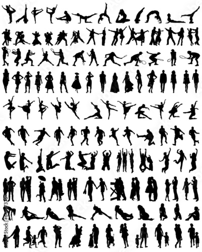 Big set of silhouettes of people, vector