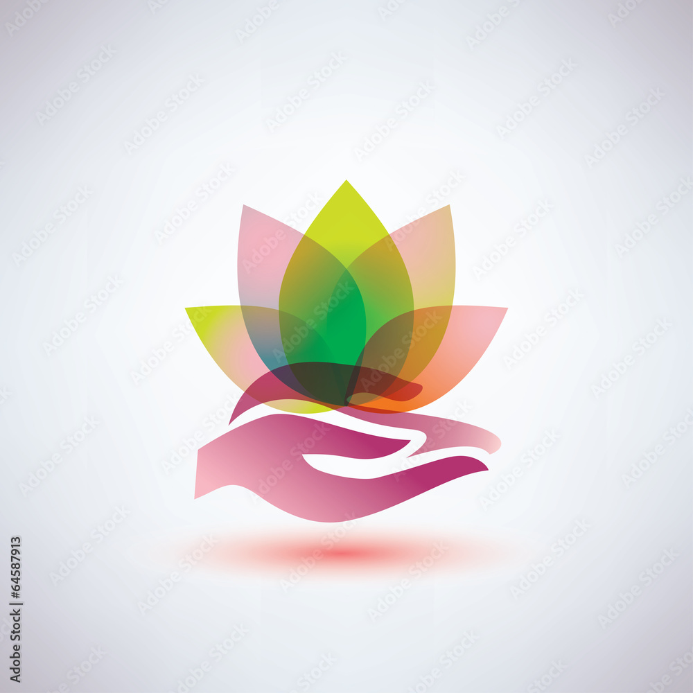 hands holding a lotus flower icon, yoga and meditation concept hands holding a lotus flower icon, yoga and meditation concept