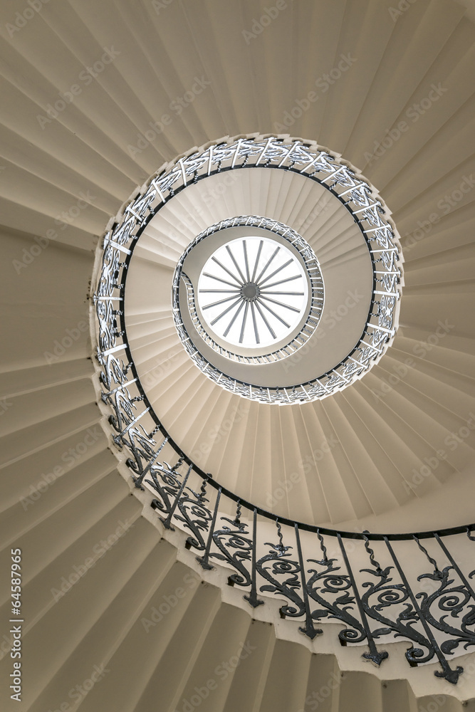 Upside view of a spiral staircase - obrazy, fototapety, plakaty 