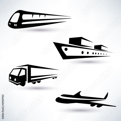 cargo transportation vector icons set, logistics concept