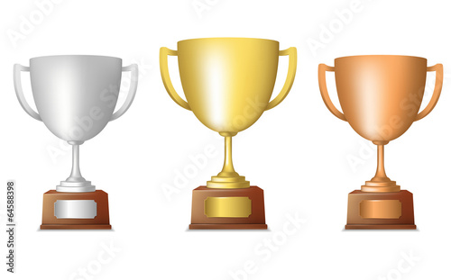 Golden silver bronze trophy set