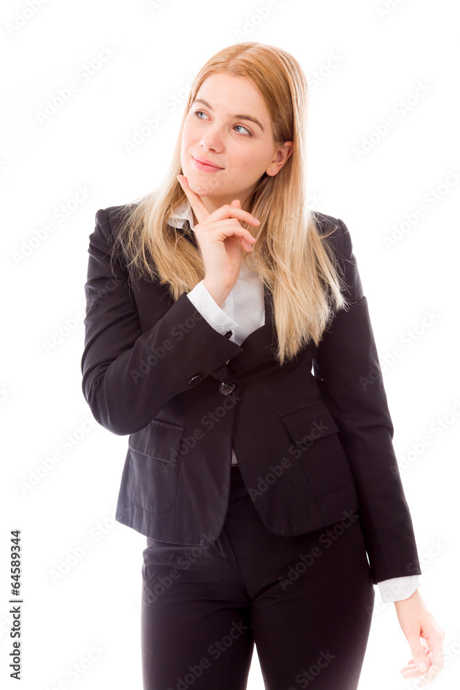 Businesswoman day dreaming isolated on white background Businesswoman day dreaming isolated on white background
